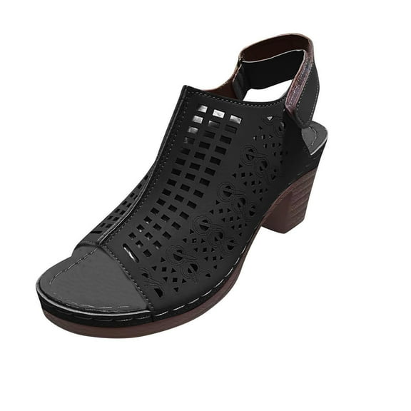 Agkizg Summer Wedge Sandals for Women Open Toe Thick Soles Slide Sandals Casual Slippers Beach Sandals Comfortable Shoes Black, Size 7