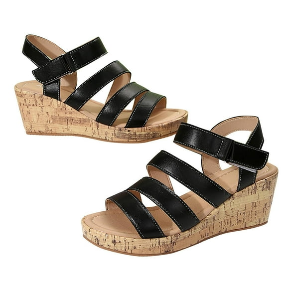 Agkizg Summer Wedge Sandals for Women Open Toe Thick Soles Slide Sandals Casual Slippers Beach Sandals Comfortable Shoes Black, Size 7