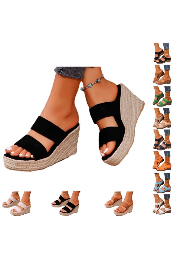 Summer Wedge Sandals for Women Open Toe Thick Soles Slide Sandals Casual Slippers Beach Sandals Comfortable Shoes Brown, Size 5.5