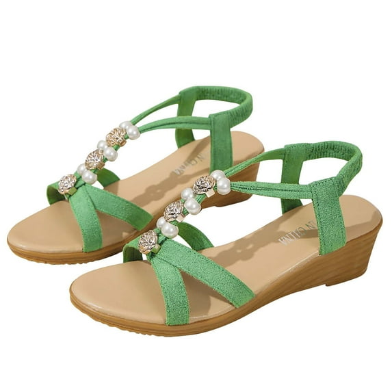 Agkizg Summer Wedge Sandals for Women Open Toe Thick Soles Slide Sandals Casual Slippers Beach Sandals Comfortable Shoes Green, Size 6.5