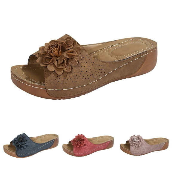 Agkizg Summer Wedge Sandals for Women Open Toe Thick Soles Slide Sandals Casual Slippers Beach Sandals Comfortable Shoes Navy, Size 6