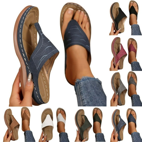 Agkizg Summer Women Sandals Flip Flops Thick Soles Slide Sandals with Arch Support Casual Slippers Beach Sandals Comfortable Shoes Blue, Size 6.5