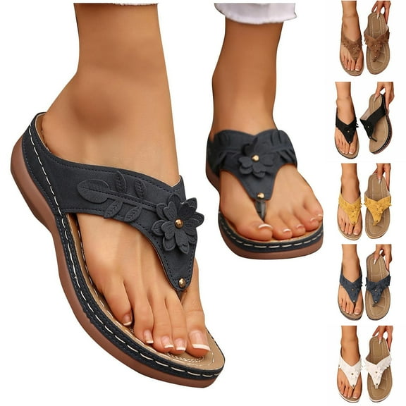 Agkizg Summer Women Sandals Flip Flops Thick Soles Slide Sandals with Arch Support Casual Slippers Beach Sandals Comfortable Shoes Yellow, Size 6.5