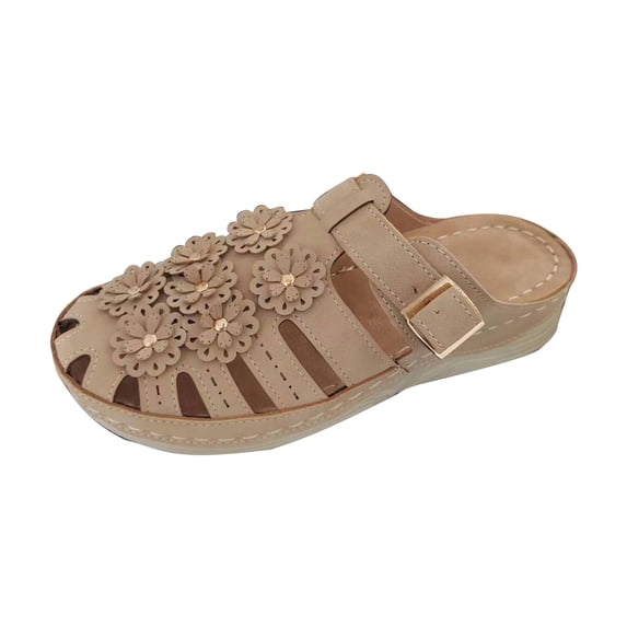 Agkizg Summer Women Sandals Low Heel Slide Sandals Casual Slippers Beach Sandals Comfortable Shoes Beige, Size 5.5