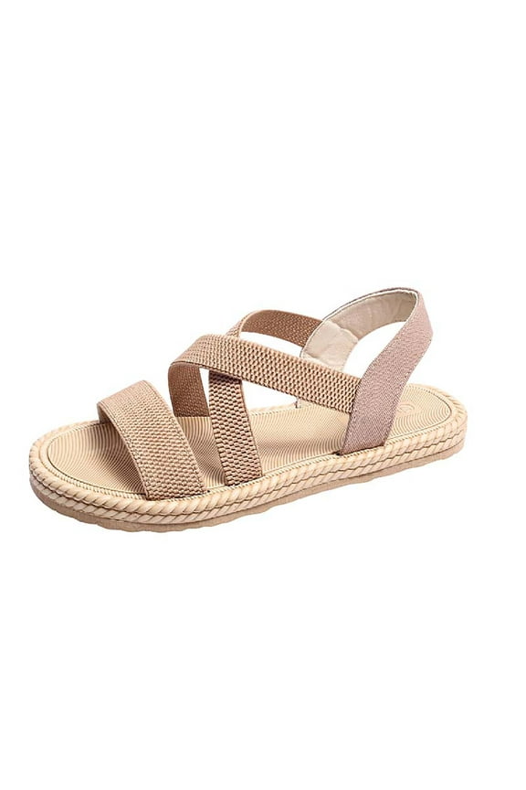 Summer Women Sandals Low Heel Slide Sandals Casual Slippers Open Toe Beach Sandals Comfortable Shoes Beige, Size 6.5