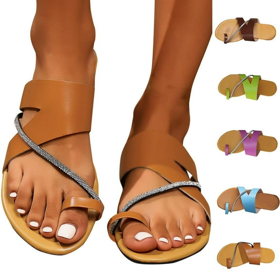 Agkizg Summer Women Sandals Low Heel Slide Sandals Casual Slippers Open Toe Beach Sandals Comfortable Shoes Brown, Size 9