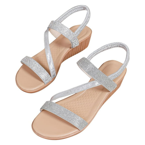 Agkizg Summer Women Sandals Low Heel Slide Sandals Casual Slippers Open Toe Beach Sandals Comfortable Shoes Silver, Size 7