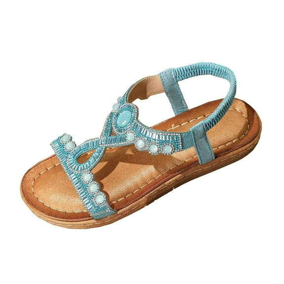 Agkizg Summer Women Sandals Low Heel Slide Sandals Casual Slippers Open Toe Beach Sandals Comfortable Shoes Sky Blue, Size 7.5
