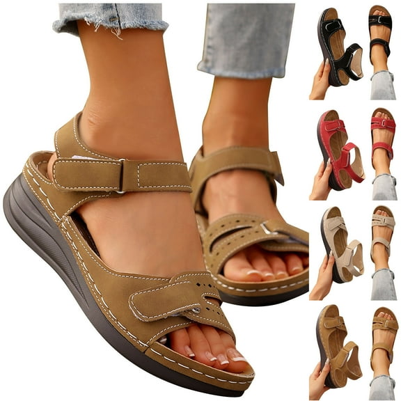 Agkizg Summer Women Sandals Thick Soles Slide Sandals Casual Slippers Open Toe Beach Sandals Comfortable Shoes Brown, Size 6