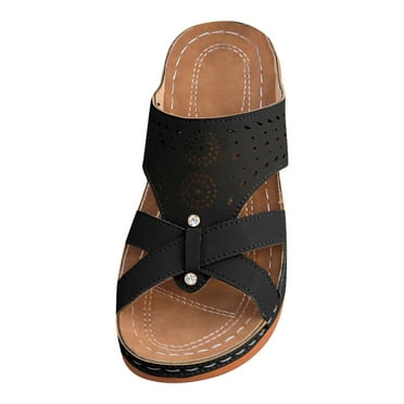 Agkizg Summer Women Sandals Thick Soles Slide Sandals with Arch Support Casual Slippers Beach Sandals Comfortable Shoes Black, Size 8.5