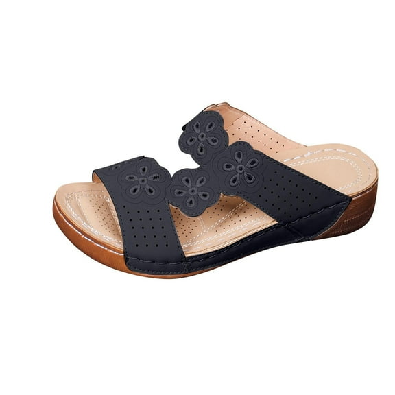 Agkizg Summer Women Sandals Thick Soles Slide Sandals with Arch Support Casual Slippers Beach Sandals Comfortable Shoes Black, Size 8.5