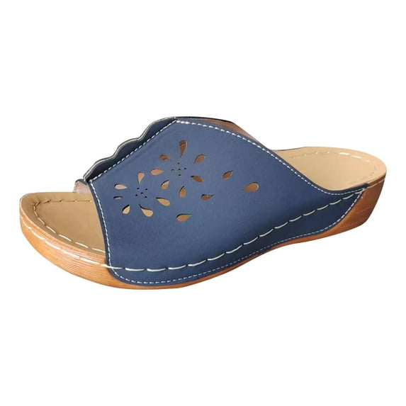 Agkizg Summer Women Sandals Thick Soles Slide Sandals with Arch Support Casual Slippers Beach Sandals Comfortable Shoes Blue, Size 5.5