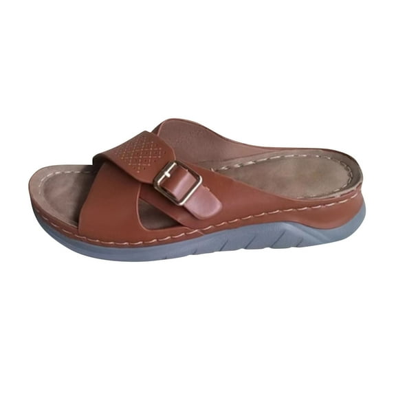 Agkizg Summer Women Sandals Thick Soles Slide Sandals with Arch Support Casual Slippers Beach Sandals Comfortable Shoes Brown, Size 5.5
