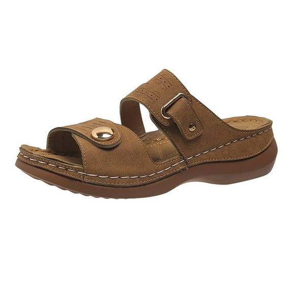 Agkizg Summer Women Sandals Thick Soles Slide Sandals with Arch Support Casual Slippers Beach Sandals Comfortable Shoes Brown, Size 6.5