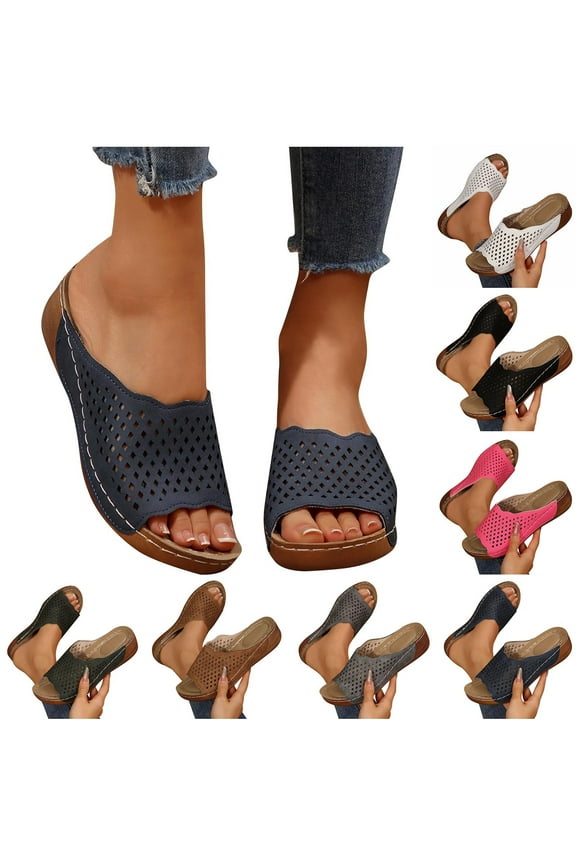 Summer Women Sandals Thick Soles Slide Sandals with Arch Support Casual Slippers Beach Sandals Comfortable Shoes Brown, Size 7.5