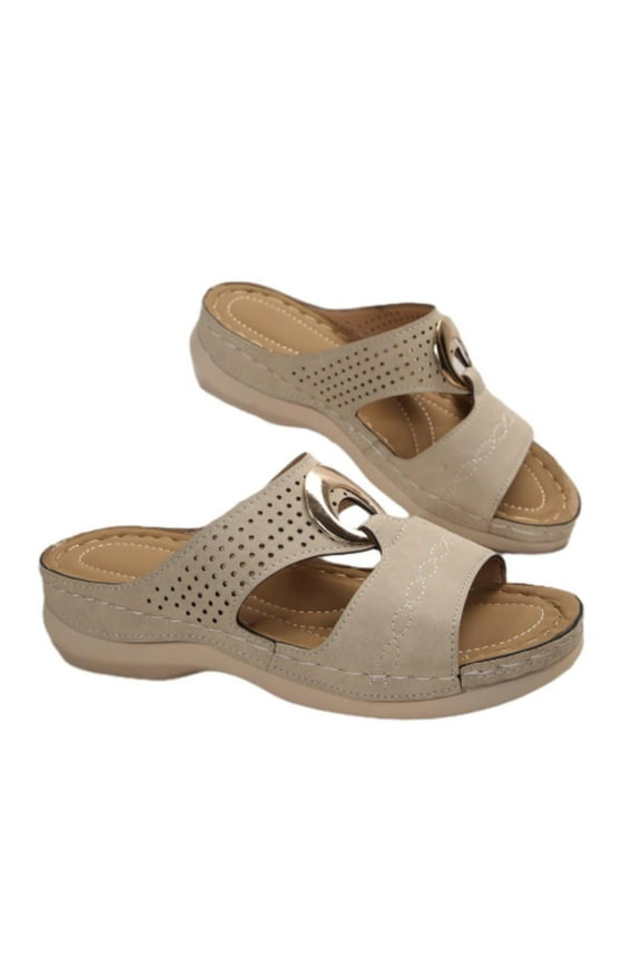 Summer Women Sandals Thick Soles Slide Sandals with Arch Support Casual Slippers Beach Sandals Comfortable Shoes Khaki, Size 7