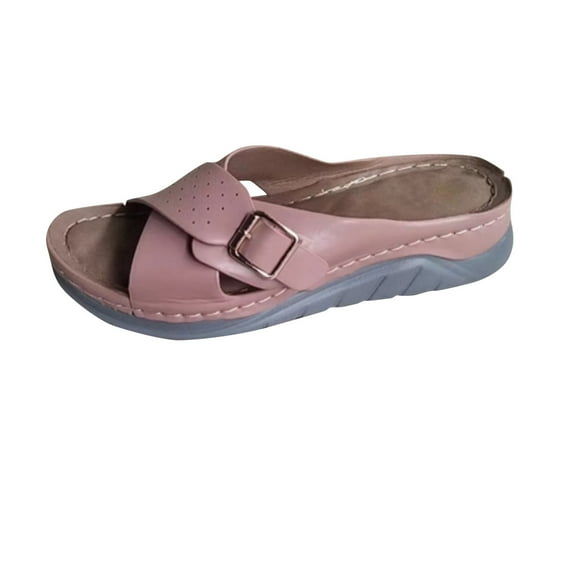 Agkizg Summer Women Sandals Thick Soles Slide Sandals with Arch Support Casual Slippers Beach Sandals Comfortable Shoes Pink, Size 7.5