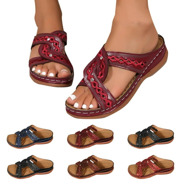 Agkizg Summer Women Sandals Thick Soles Slide Sandals with Arch Support Casual Slippers Beach Sandals Comfortable Shoes Red, Size 6.5