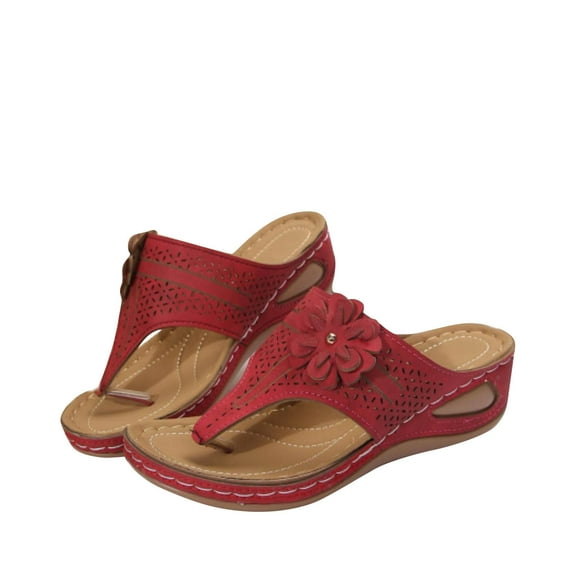 Agkizg Summer Women Sandals Thick Soles Slide Sandals with Arch Support Casual Slippers Beach Sandals Comfortable Shoes Red, Size 7