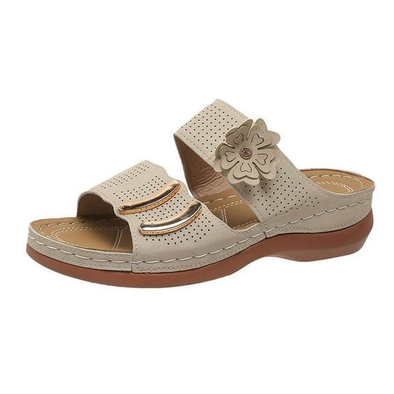 Agkizg Summer Women Sandals Thick Soles Slide Sandals with Arch Support Casual Slippers Beach Sandals Comfortable Shoes White, Size 4.5