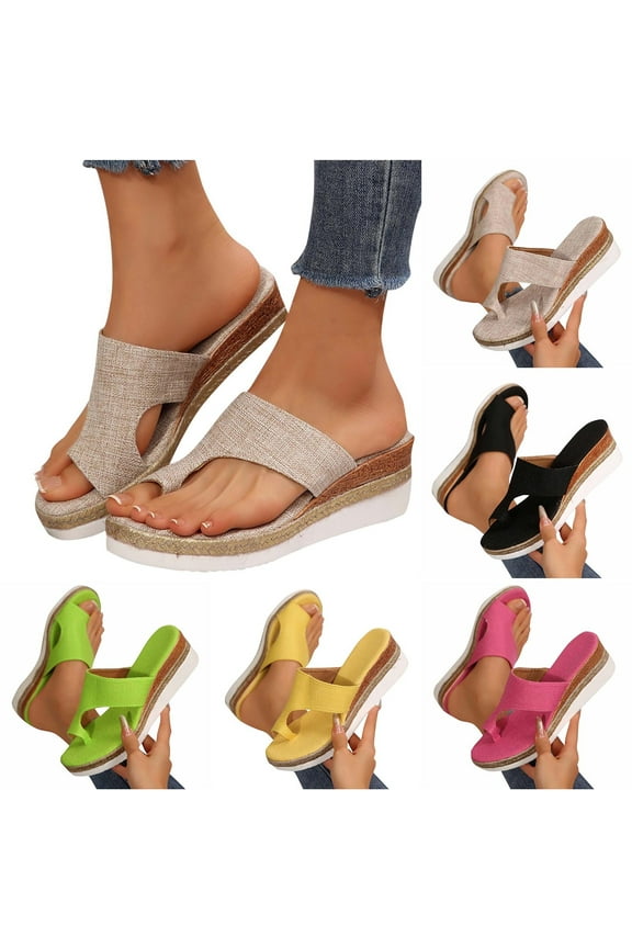 Summer Women Sandals Thick Soles Slide Sandals with Arch Support Casual Slippers Beach Sandals Comfortable Shoes Yellow, Size 6.5