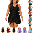 thumbnail image 1 of Agkizg Swim Dress for One Piece Swimsuit Plus Size Solid Color One-Piece Swimsuit Padded V Neck Sleeveless Slim Fitting Bathing Suits for Pool Party Swimsuits (Women's or Women's Plus), 1 of 4