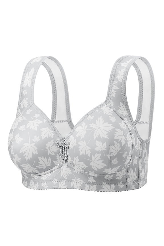 Thin Maple Leaf Print Wireless Daily Bra,Fixed Cup Push Up Breathable Bra,Lightweight Soft Comfortable Bra for All Day Casual Wear (Women's or Women's Plus)