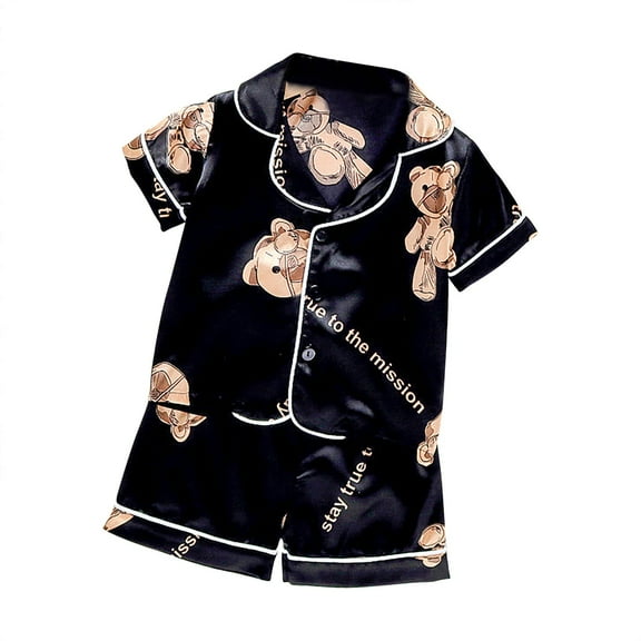 Agkizg Toddler Baby Boys and Girls Summer Pajama Sets,Sleepwear for Kids,Children Button Print Short Sleeve Turndown Collar Neck Tops and Short Pants Loose Home Clothing Pajamas Set Black 3 Years
