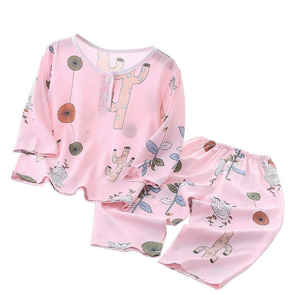 Agkizg Toddler Baby Boys and Girls Summer Pajama Sets,Sleepwear for Kids,Children's Cute Printed Home Button Long Sleeved Long Pants Two-piece Set Long Sleeved Round Neck Top Set Pink 8 Years