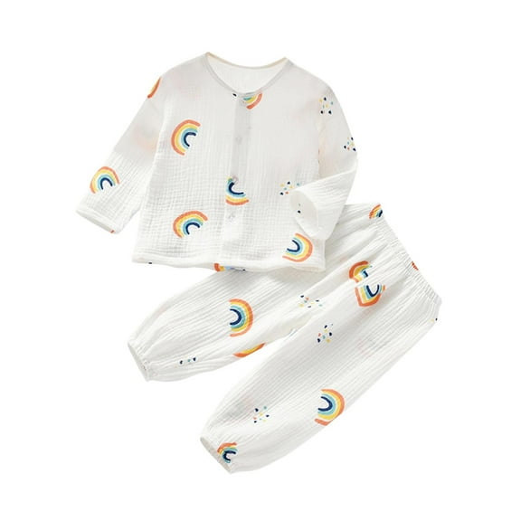Agkizg Toddler Baby Boys and Girls Summer Pajama Sets,Sleepwear for Kids,Children's Long Sleeved Round Neck Pajamas Tops and Sleeping Pants Two-piece Set White 3 Years