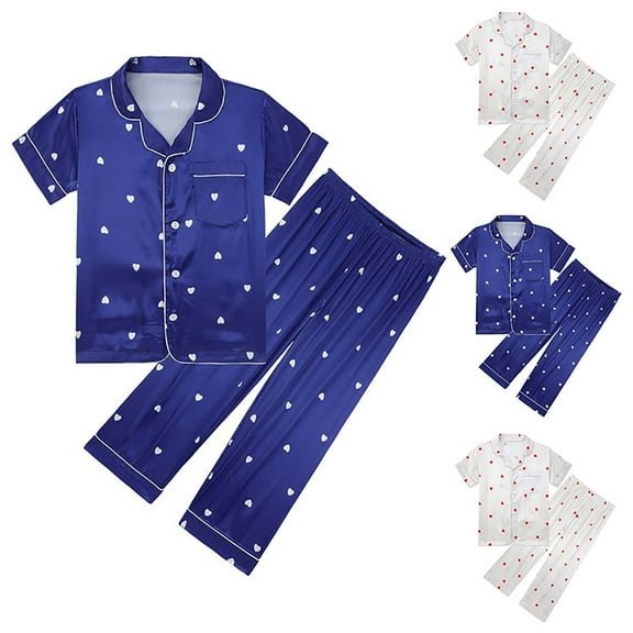 Agkizg Toddler Baby Boys Summer Pajama Sets,Sleepwear for Kids,Spring and Summer Short Sleeved Trousers Printed Pajamas for Middle and Older Children's Home Clothes Suits Blue 8 Years