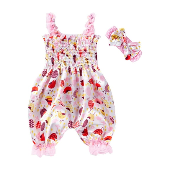 Agkizg Toddler Baby Girls Summer Jumpsuit, Sleeveless Casual Romper for Kids, Toddler Girls Kids Jumpsuit Leisure Lantern Pants Headband Jumpsuit Set, Sizes 0-24 Months