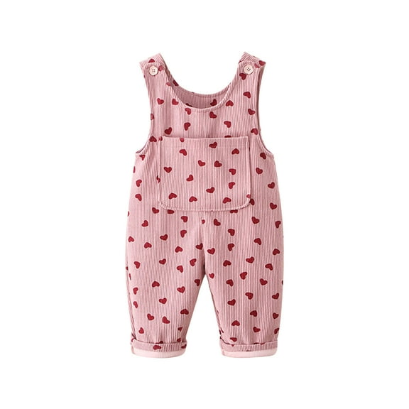 Agkizg Toddler Baby Girls Summer Jumpsuit, Sleeveless Casual Romper for Kids, Children's Corduroy Heart-shaped Printed Overalls, Sizes 2-8 Years