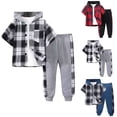 thumbnail image 1 of Agkizg Toddler Boys Clothing Set Hooded 2 Piece Set Short Sleeve Plaid Shirt Pants Set, 1 of 7