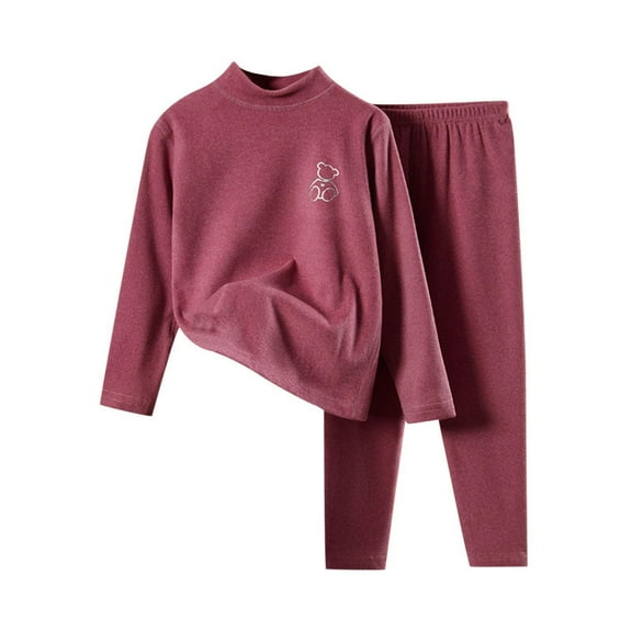Agkizg Toddler Girls Outfit Sets Girls Clothing Sets Seamless Warm Double Fleece Lined Long Sleeve Base Layer and Pajama Pants 2 Piece Solid Color Sets
