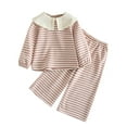 thumbnail image 1 of Agkizg 2PC Striped Collar Long Sleeve Top Pants Set Trendy Casual Outfits (Toddler Girl's or Girl's),2-Piece Set,Sizes 2-8 Years, 1 of 4