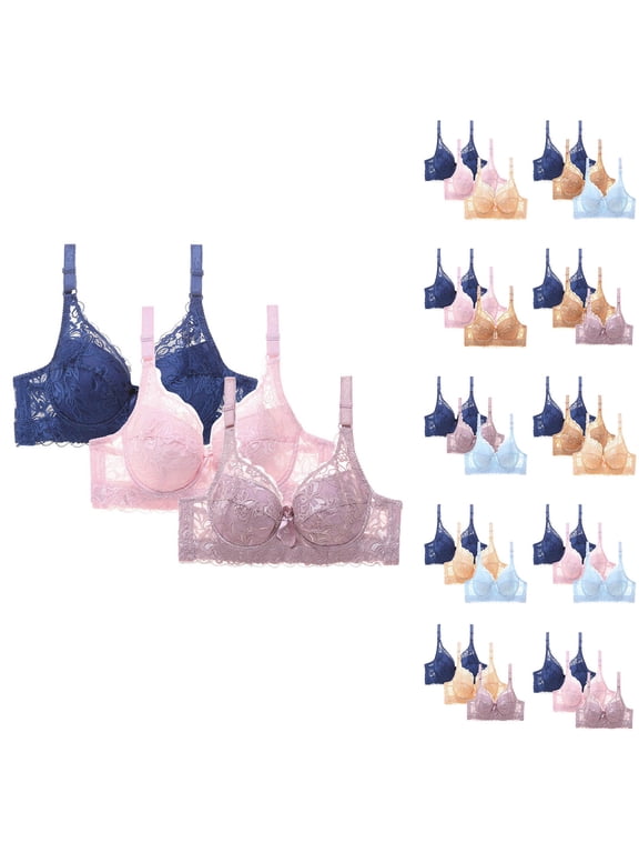 Underwire Push Up Bras Full Support Sagging Side Shaping Bra Soft Breathable Daily Comfortable Bra,3-Pack (Women's or Women's Plus)