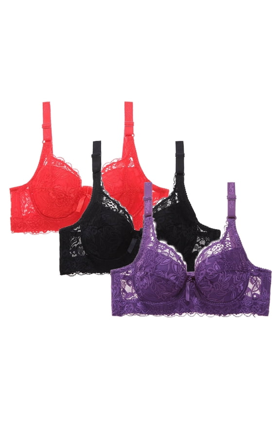 Underwire Push Up Bras High Support Full Coverages Bra Side Smoothing Bra Side Comfortable Everyday Wear Bras,3-Pack (Women's or Women's Plus)