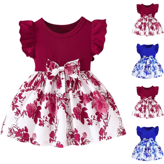 Agkizg Wedding Dress for Girls Sleeveless Tank Dresses Crewneck Floral Print Formal Dresses A Line Flower Girl Princess Dresses for Birthday Party