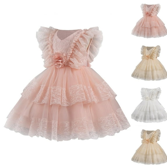 Agkizg Wedding Dress for Girls Sleeveless Tank Dresses Crewneck Solid Color Formal Dresses A Line Flower Girl Princess Dresses for Birthday Party