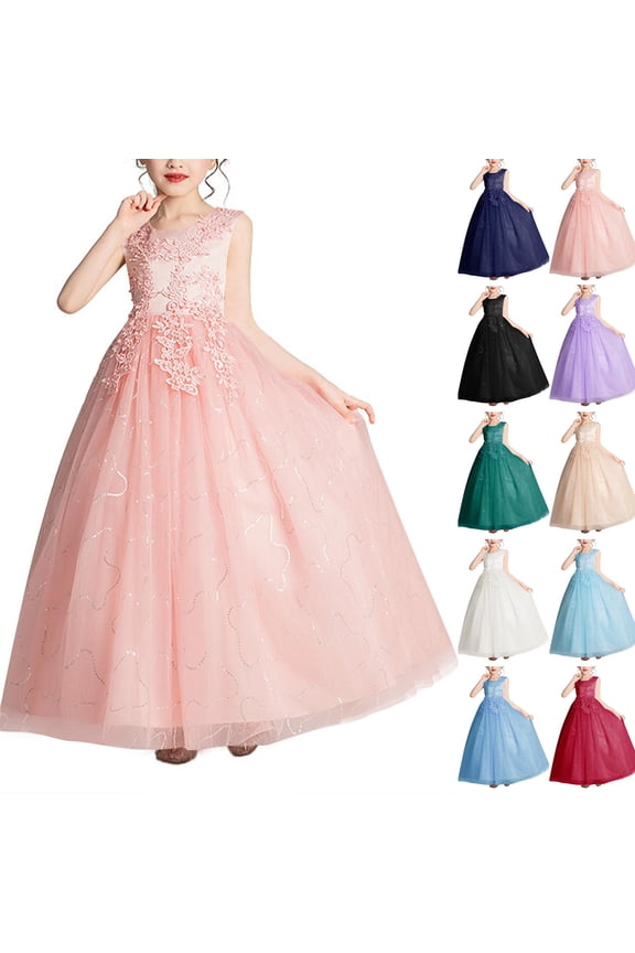 Wedding Dress for Girls Sleeveless Tank Dresses Crewneck Solid Color Formal Dresses A Line Flower Girl Princess Dresses for Birthday Party