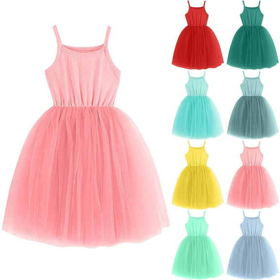 Agkizg Wedding Dress for Girls Sleeveless Tank Dresses Crewneck Solid Color Formal Dresses A Line Flower Girl Princess Dresses for Birthday Party