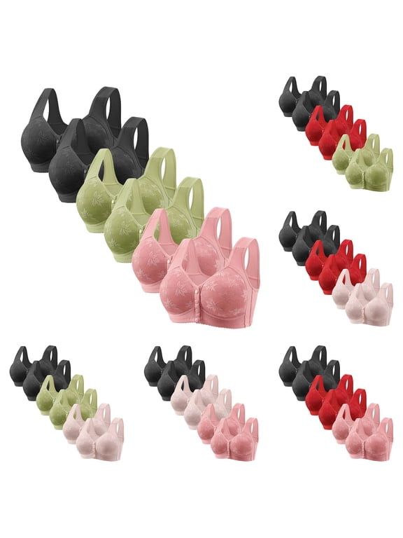 Wireless Front Closure Bra Thin Cup Bandeau Plus Size Tank Style Push Up Breathable Everyday Wear Bralette,6-Pack (Women's or Women's Plus)