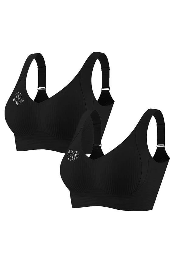 Wireless Rhinestone Sports Bra Breathable Stretchy Fabric Comfortable Active and Daily Wear Bralette,2-Pack (Women's or Women's Plus)