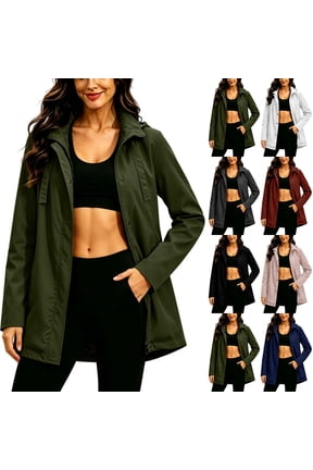 Women Mid Length Softshell Jacket Detachable Hood Waterproof Windproof Full Zip Snap Button Lightweight Outdoor Hiking Coat Casual Travel Outerwear with Side Pockets