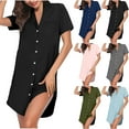 thumbnail image 1 of Agkizg Women Short Sleeve Nightgown Solid Color V-Neck Buttons Sleepshirt Soft Comfortable Night Gown Dress Casual Sleepwear Homewear, Sizes S-2XL, 1 of 5
