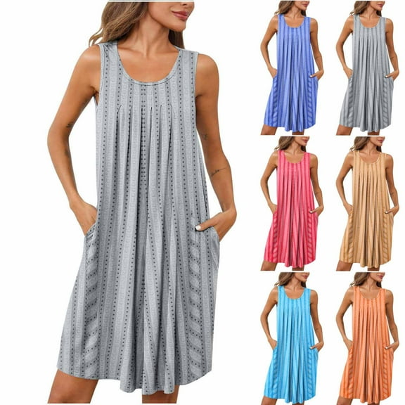 Agkizg Women Sleeveless Nightgown Solid Color Round Neck Sleepshirt Soft Comfortable Night Gown Dress Casual Sleepwear Homewear, Sizes S-2XL