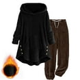 thumbnail image 1 of Agkizg Women's 2 Piece Fleece Lined Warm Set,Women's Plus Size Winter Matching Sets,2PC Solid Color Double-Sided Fleece Outfit Hooded Long Sleeve Top and Loose Fitting Pants Warm Casual Set Pants, 1 of 4