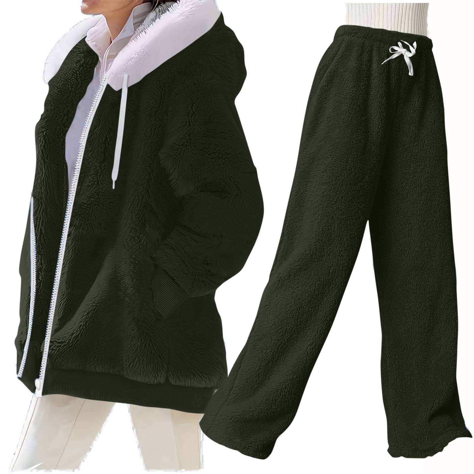 Agkizg Women's 2 Piece Fleece Lined Warm Set,Women's Plus Size