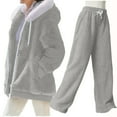 thumbnail image 1 of Agkizg Women's 2 Piece Fleece Lined Warm Set,Women's Plus Size Winter Matching Sets,Hooded Jacket Pants Long Sleeve Zipper Pockets Elastic Waist Solid Color Loose Fitting Loungewear Pants, 1 of 4